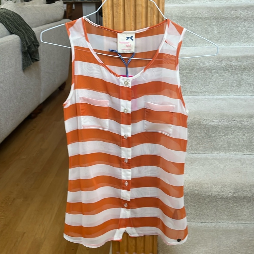 Tommy Girl Orange and White Striped Sleeveless sheer Blouse